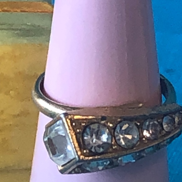 1960's Goldtone and Faux Crystal Adjustable Ring - Picture 1 of 5
